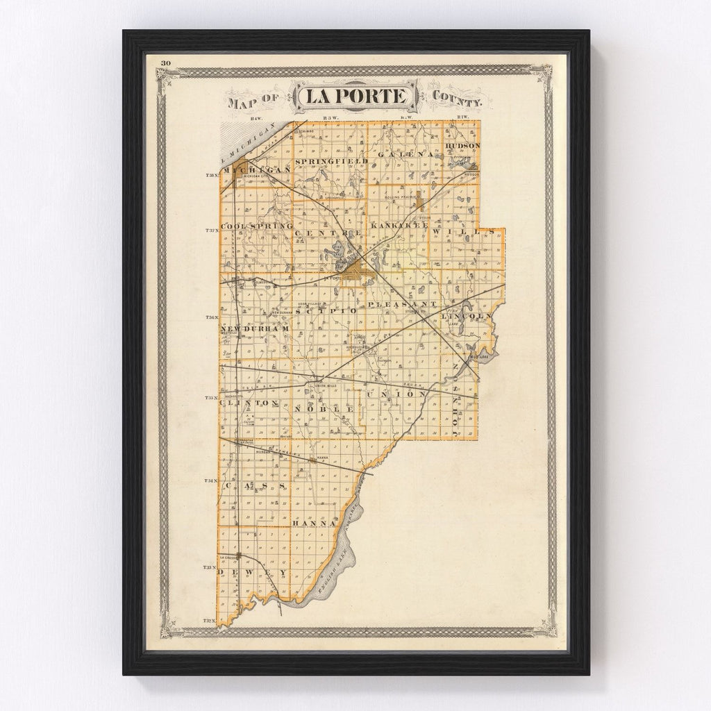 Vintage Map of La Porte County, Indiana 1876