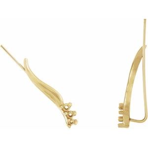 14K Yellow Gold 2 mm Round Three-Stone Left Ear Climber Mounting