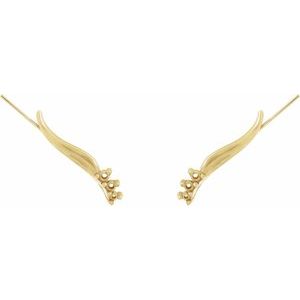 14K Yellow Gold 2 mm Round Three-Stone Right Ear Climber Mounting – image 2