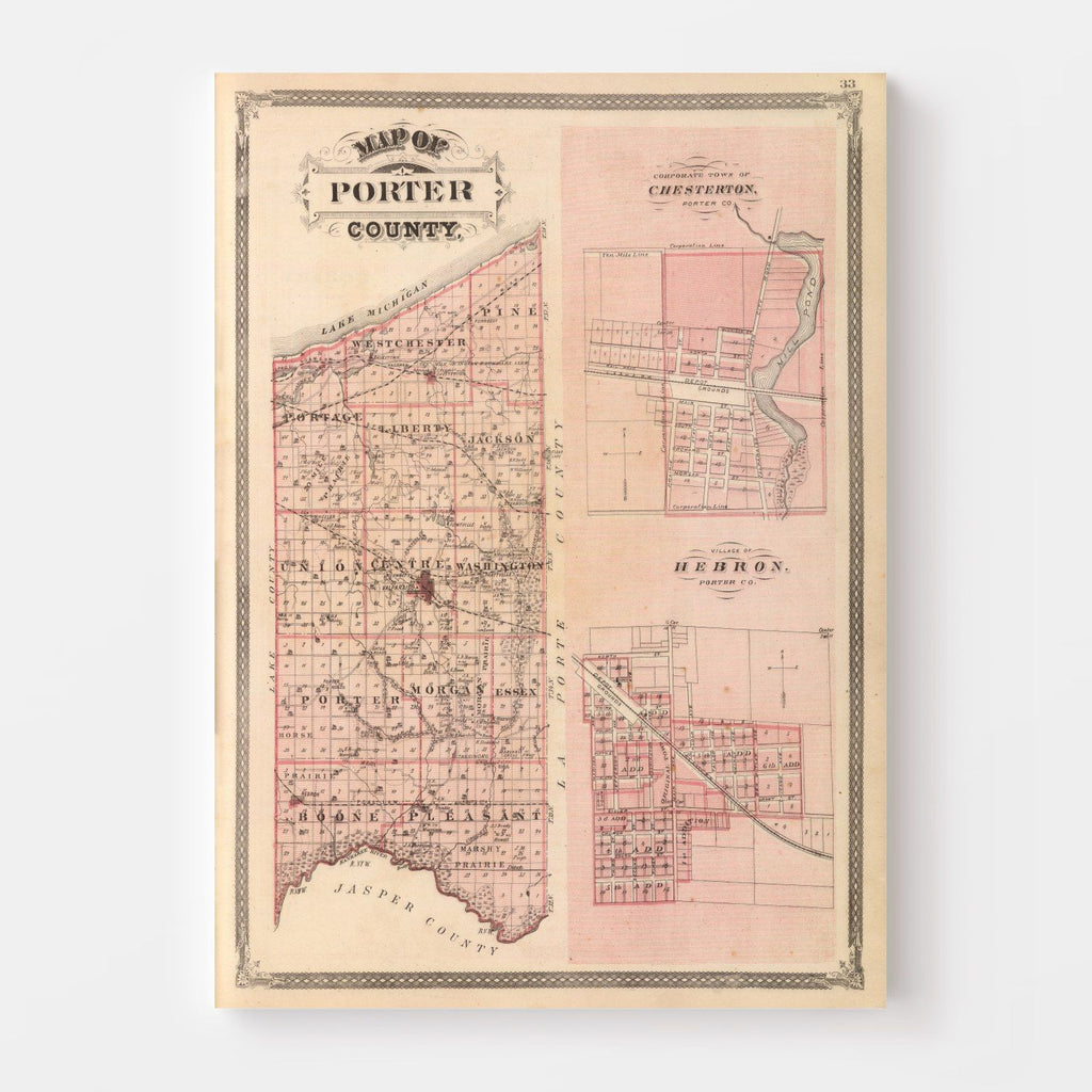 Vintage Map of Porter County, Indiana 1876
