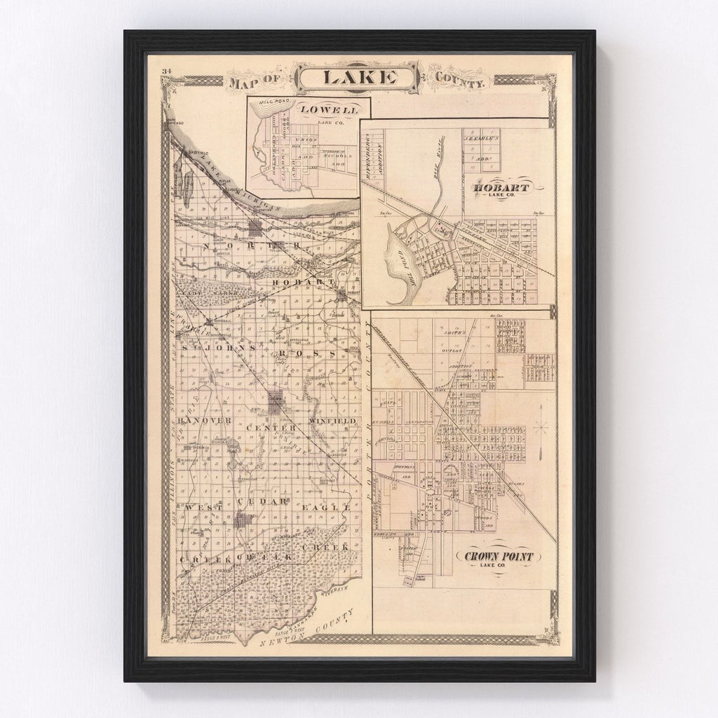 Vintage Map of Lake County, Indiana 1876