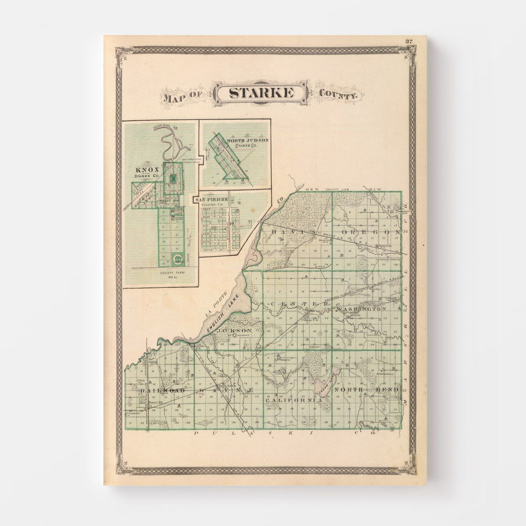 Vintage Map of Starke County, Indiana 1876