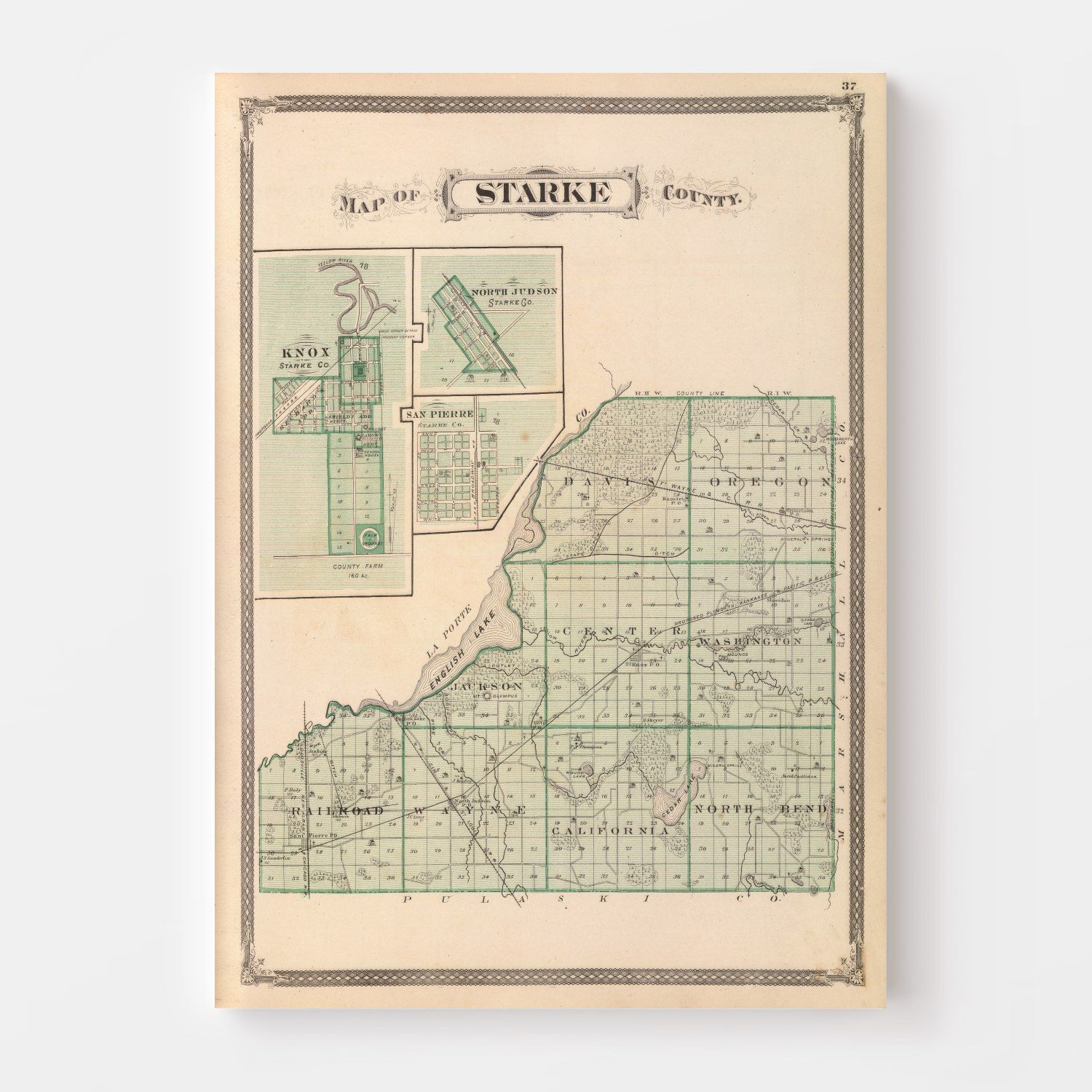 Vintage Map of Starke County, Indiana 1876