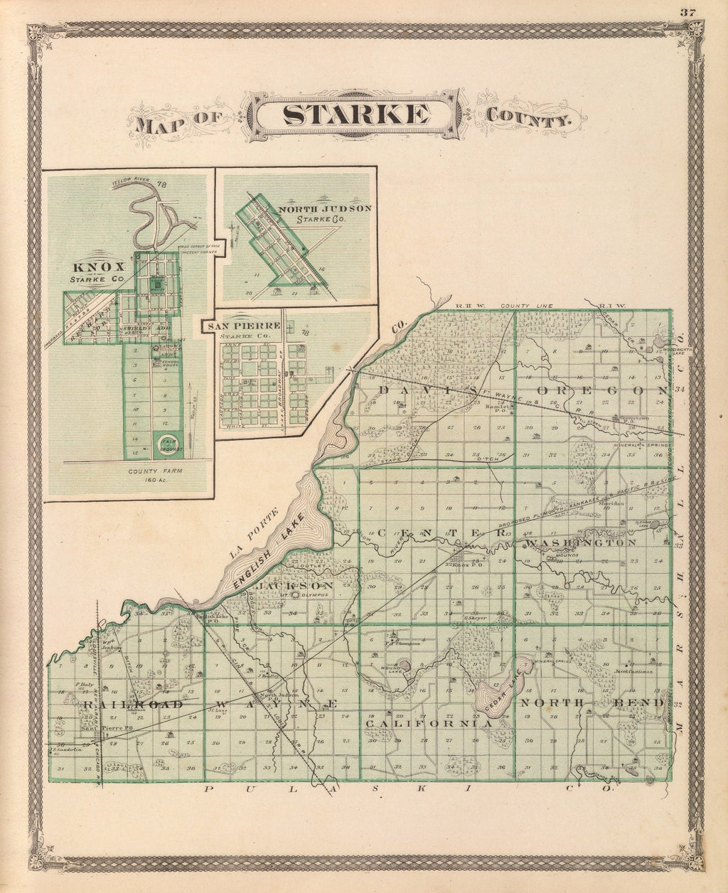 Vintage Map of Starke County, Indiana 1876