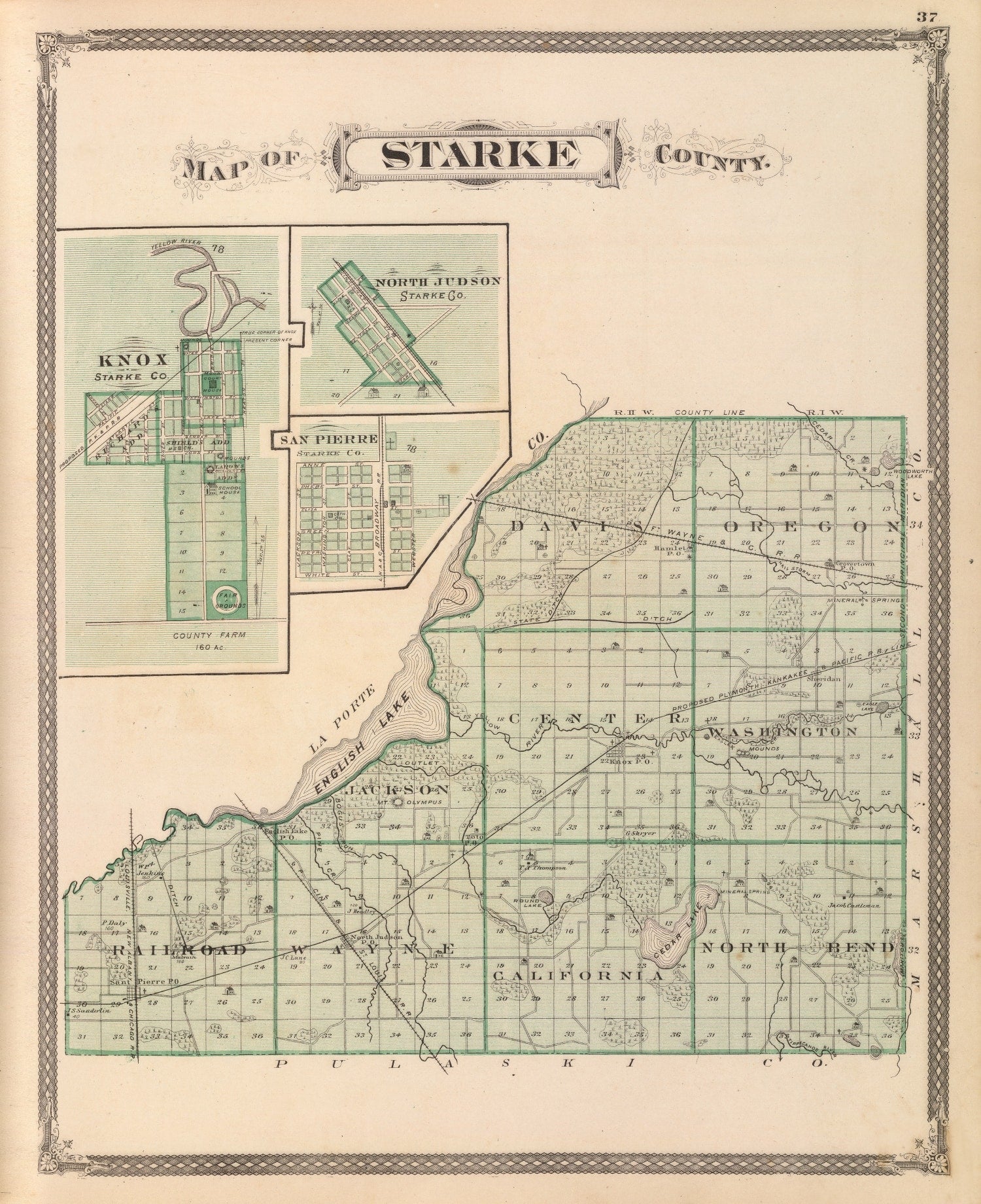 Vintage Map of Starke County, Indiana 1876