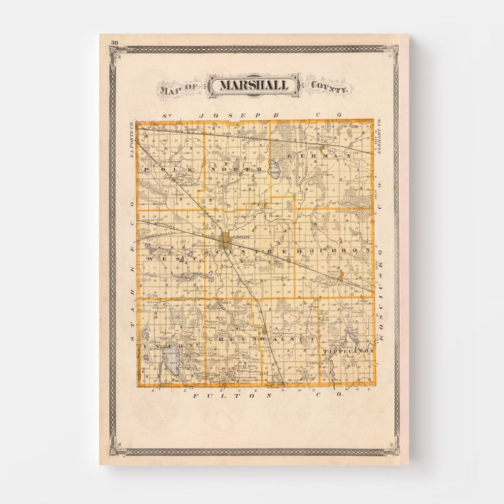 Vintage Map of Marshall County, Indiana 1876