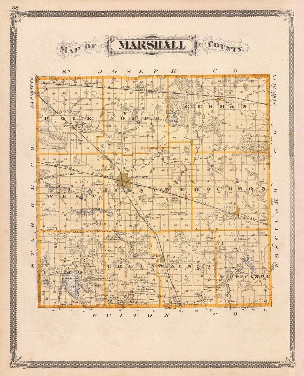 Vintage Map of Marshall County, Indiana 1876