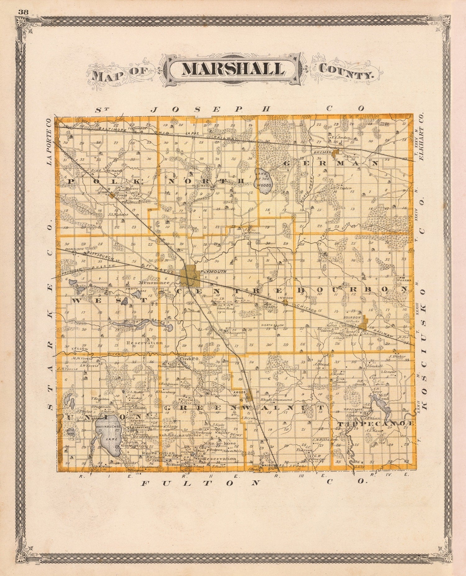 Vintage Map of Marshall County, Indiana 1876