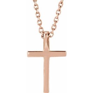 14K Rose Gold .06 CTW Lab-Grown Diamond Petite Cross 16" Necklace