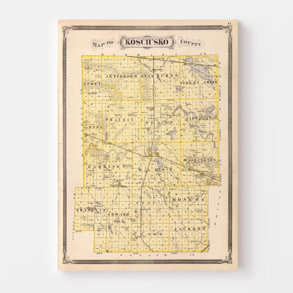 Vintage Map of Kosciusko County, Indiana 1876