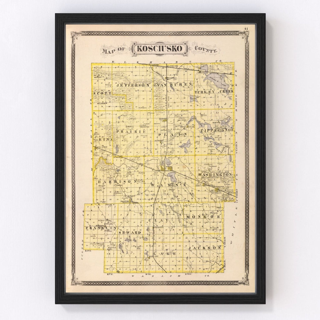 Vintage Map of Kosciusko County, Indiana 1876