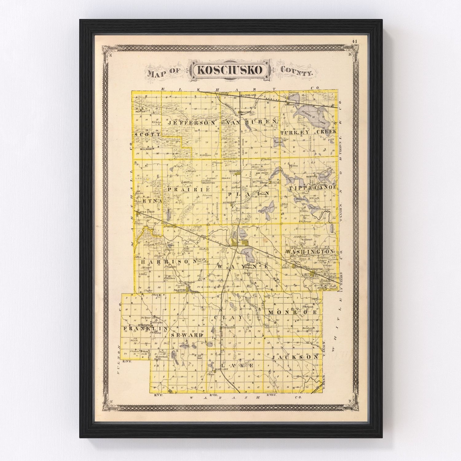 Vintage Map of Kosciusko County, Indiana 1876