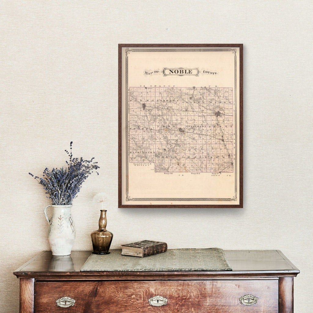 Vintage Map of Noble County, Indiana 1876