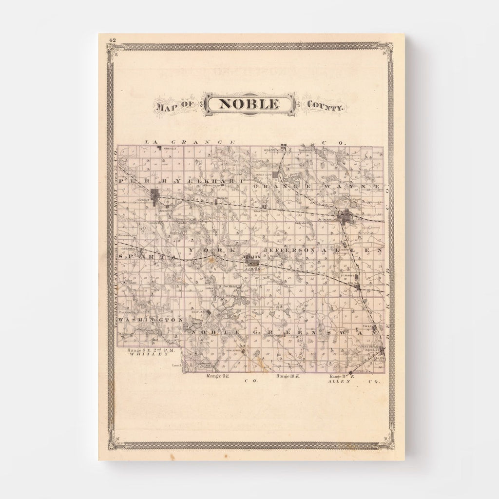 Vintage Map of Noble County, Indiana 1876