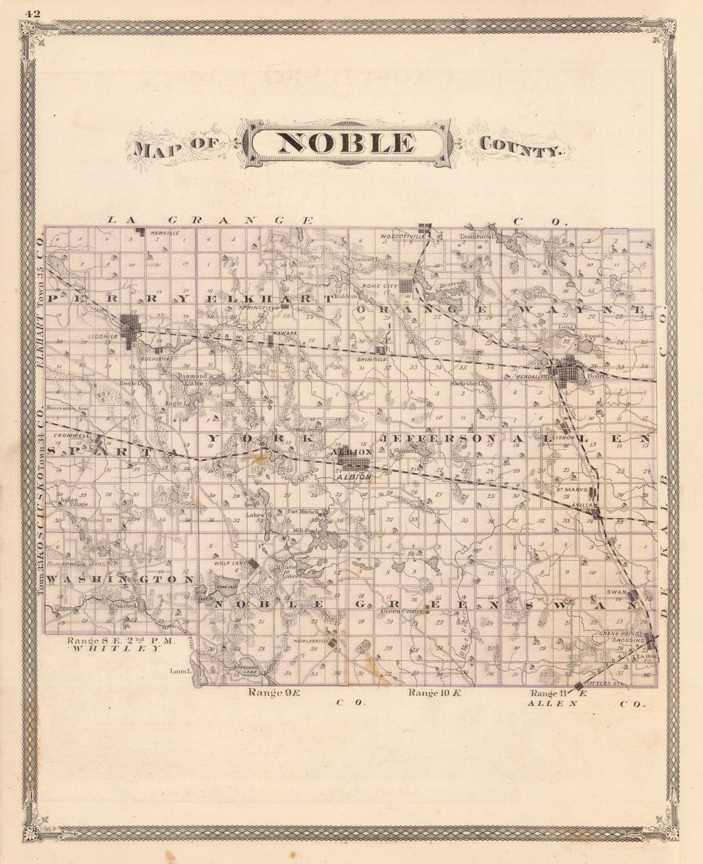Vintage Map of Noble County, Indiana 1876
