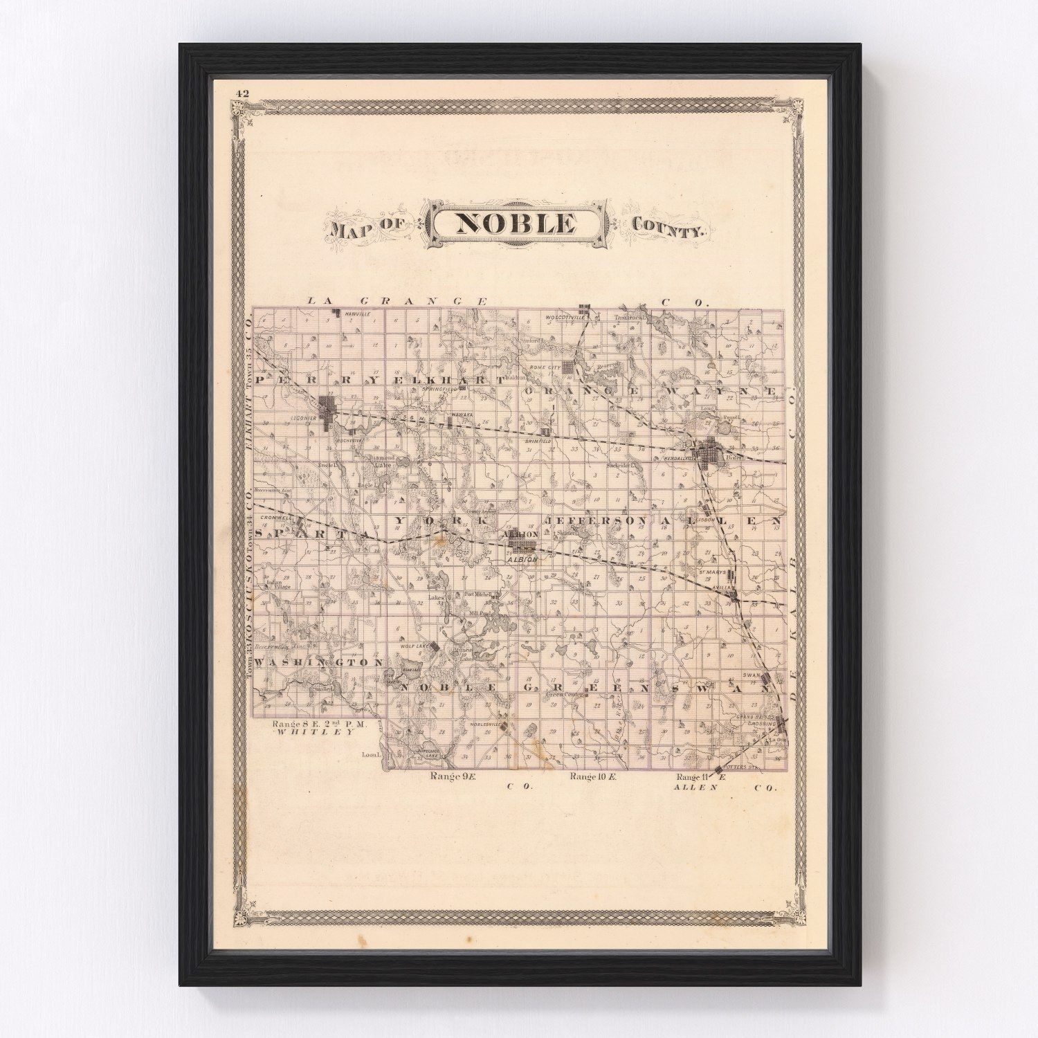 Vintage Map of Noble County, Indiana 1876