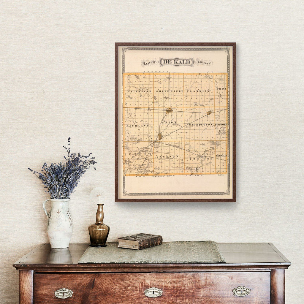Vintage Map of Dekalb County, Indiana 1876