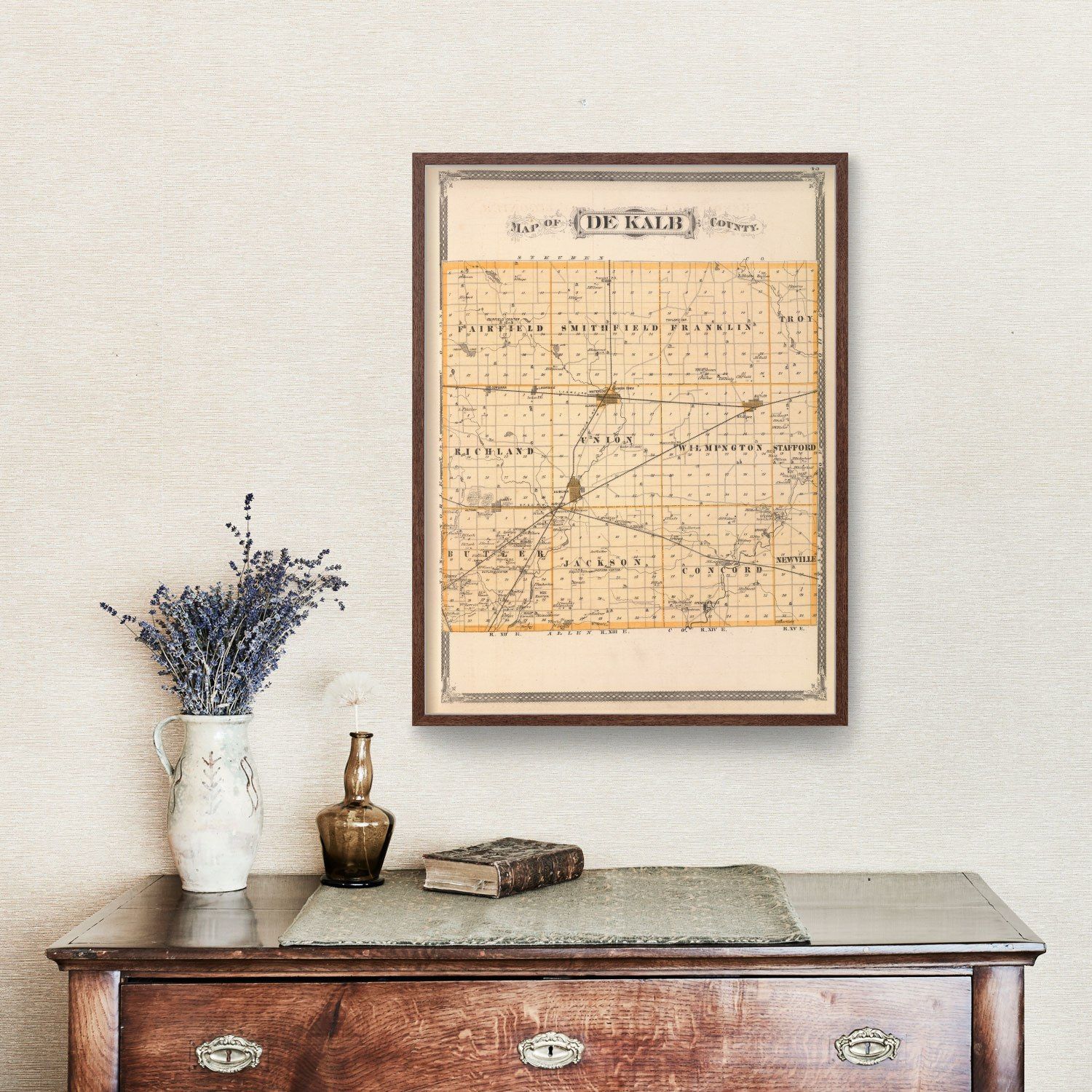 Vintage Map of Dekalb County, Indiana 1876