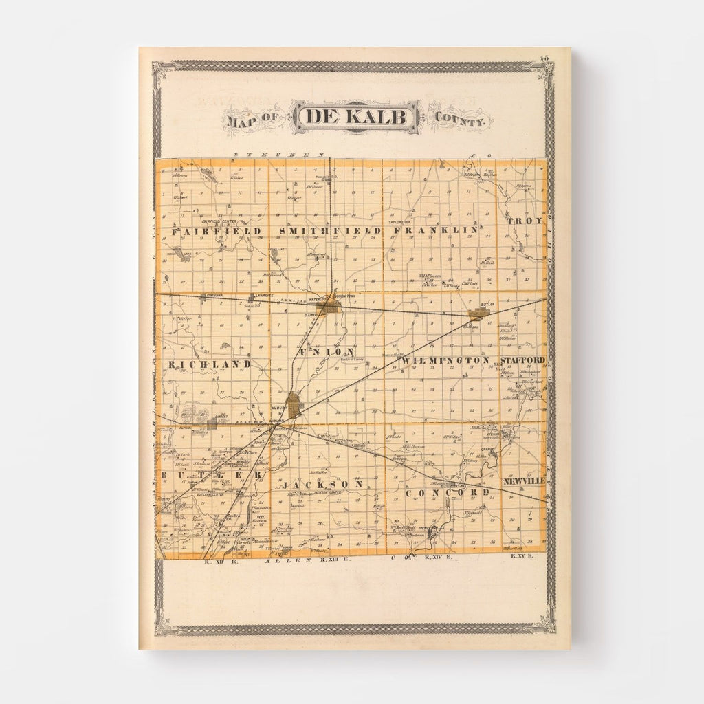 Vintage Map of Dekalb County, Indiana 1876