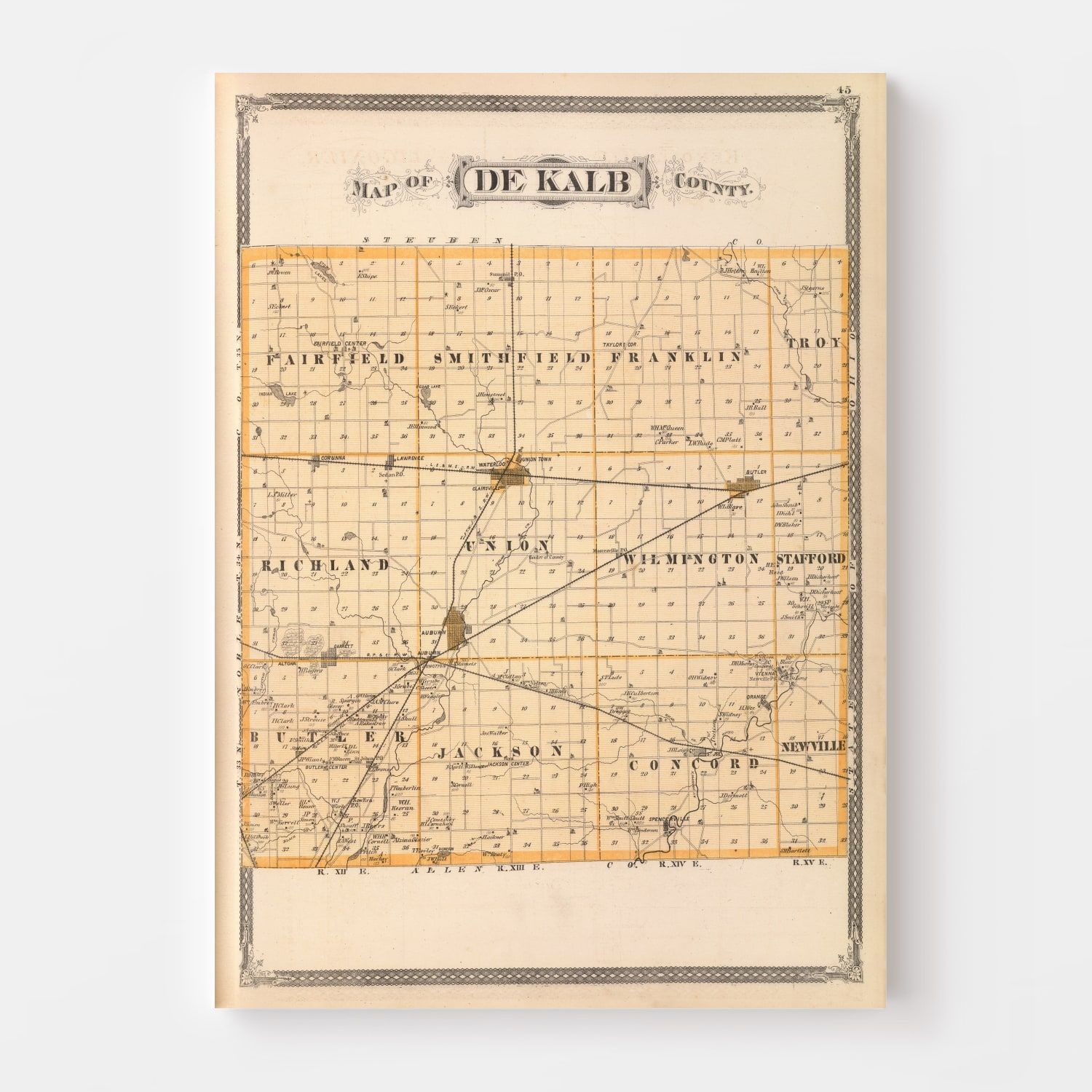 Vintage Map of Dekalb County, Indiana 1876