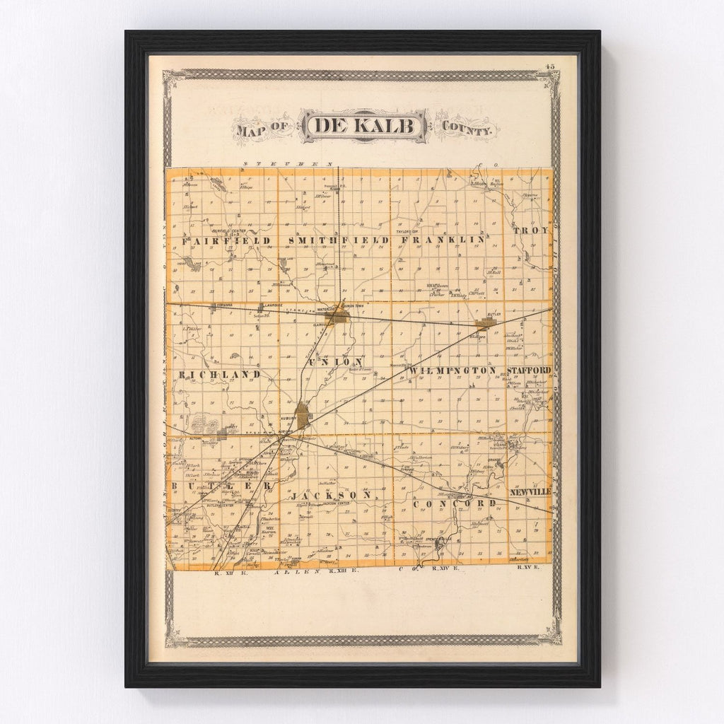 Vintage Map of Dekalb County, Indiana 1876