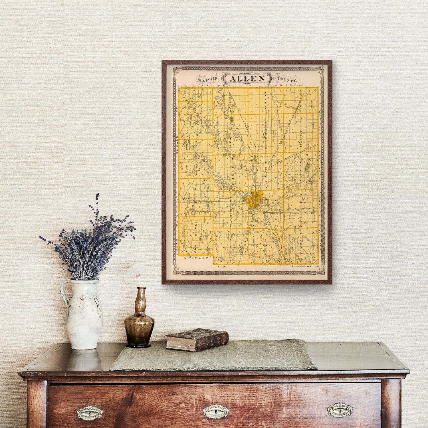 Vintage Map of Allen County, Indiana 1876