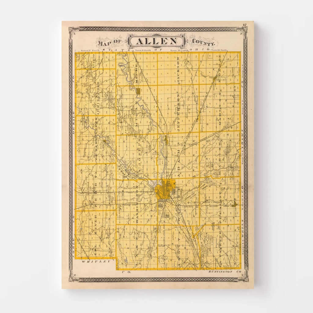 Vintage Map of Allen County, Indiana 1876