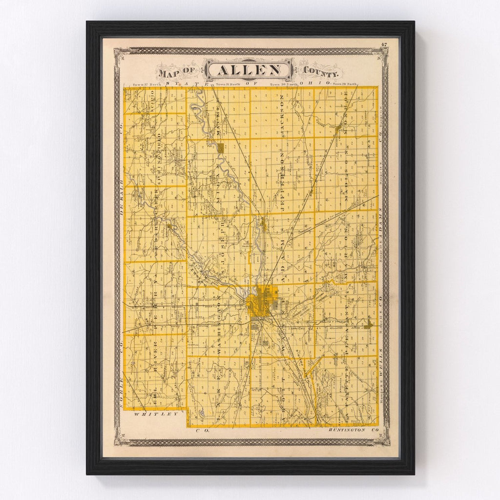 Vintage Map of Allen County, Indiana 1876