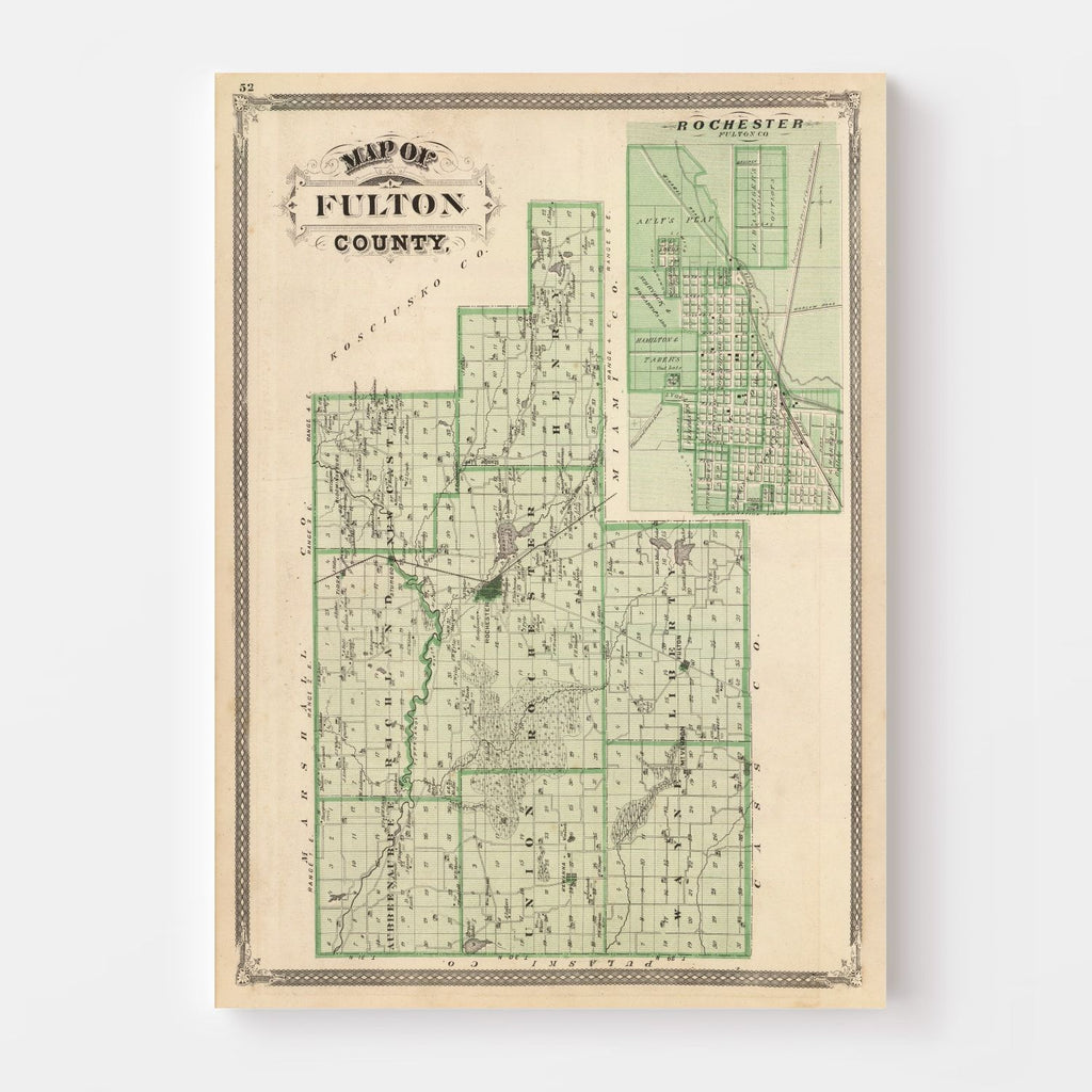 Vintage Map of Fulton County, Indiana 1876