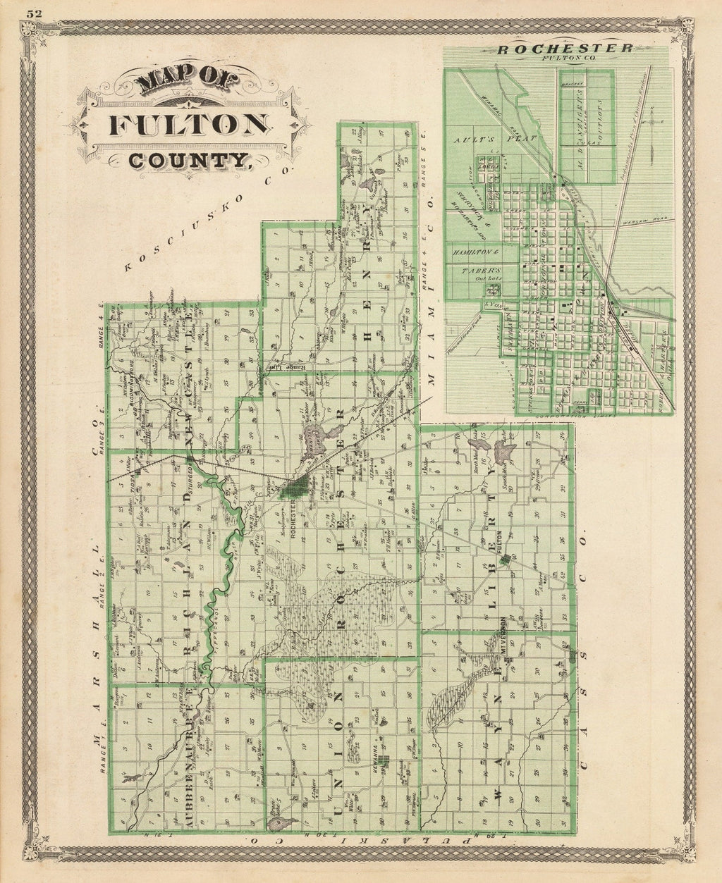 Vintage Map of Fulton County, Indiana 1876