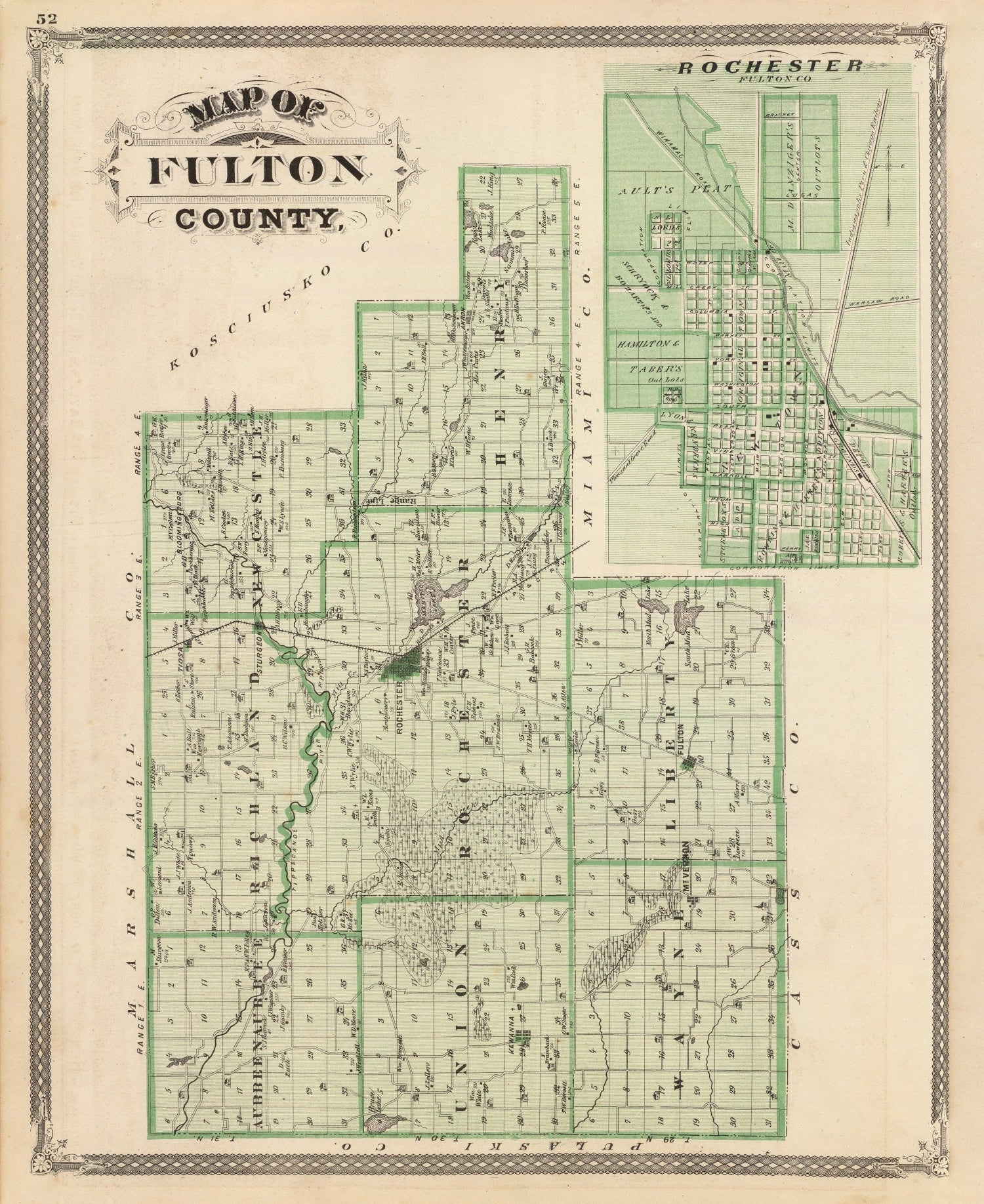 Vintage Map of Fulton County, Indiana 1876