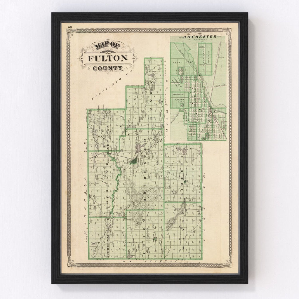 Vintage Map of Fulton County, Indiana 1876