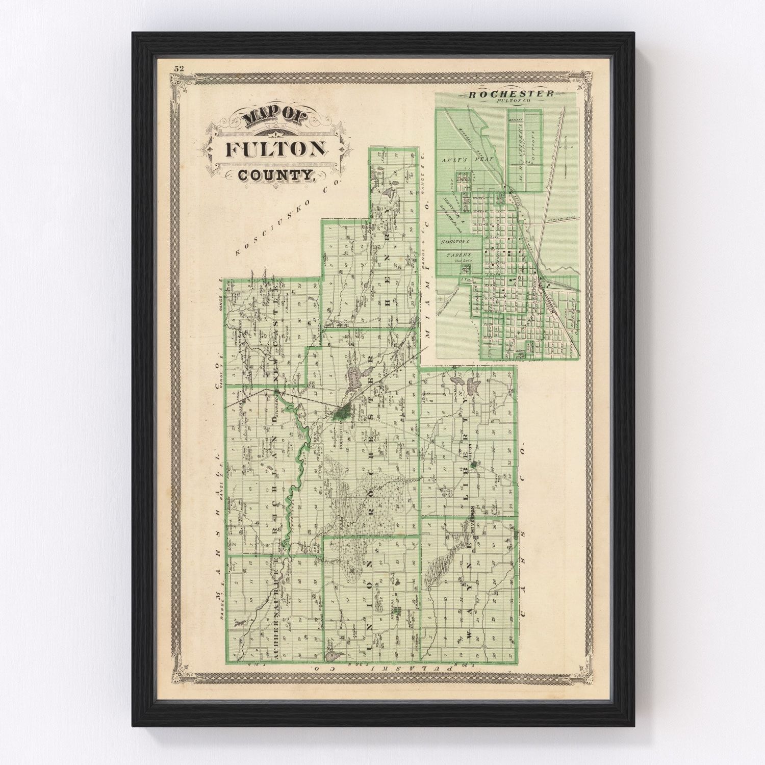Vintage Map of Fulton County, Indiana 1876