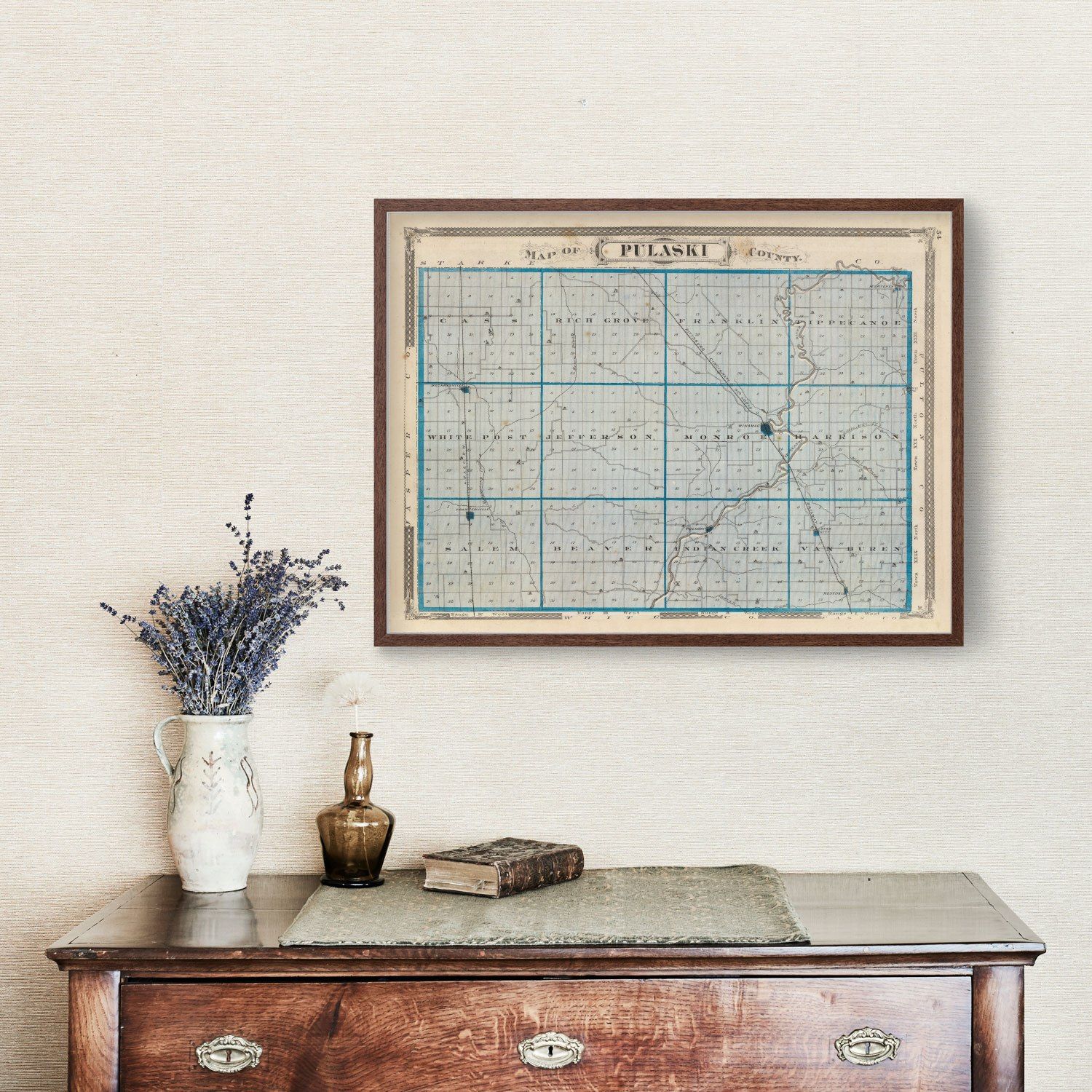Vintage Map of Pulaski County, Indiana 1876