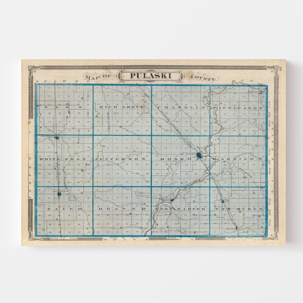 Vintage Map of Pulaski County, Indiana 1876