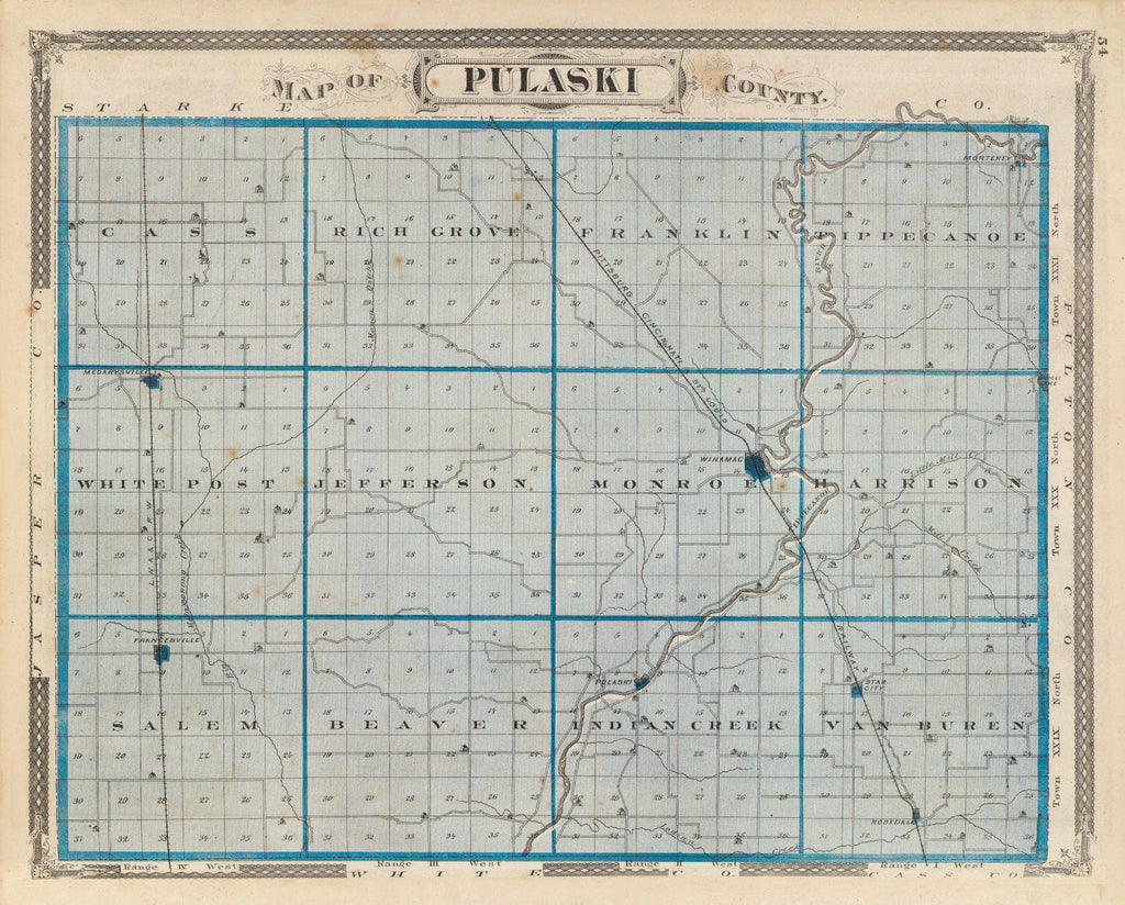 Vintage Map of Pulaski County, Indiana 1876