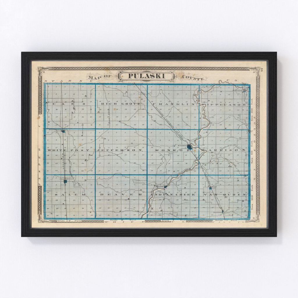 Vintage Map of Pulaski County, Indiana 1876