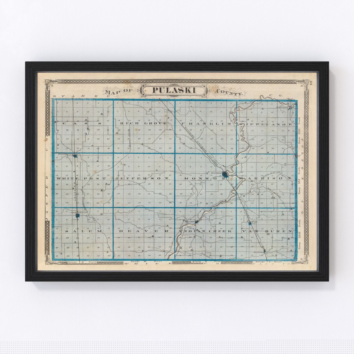 Vintage Map of Pulaski County, Indiana 1876