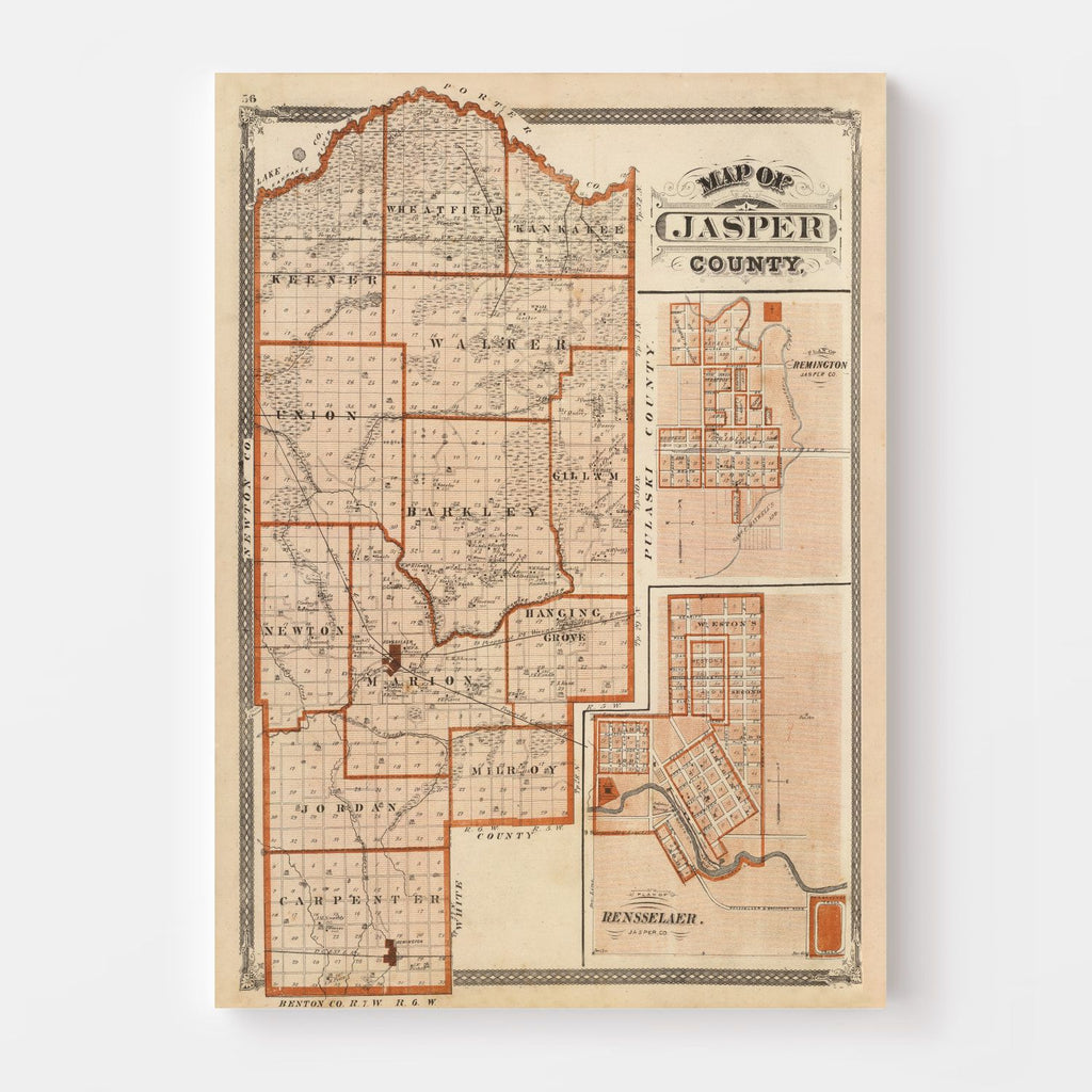 Vintage Map of Jasper County, Indiana 1876