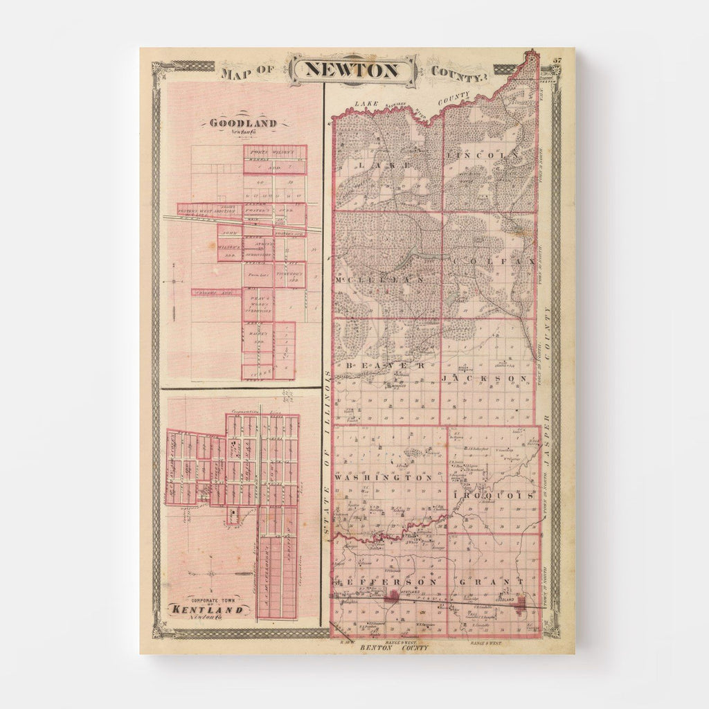 Vintage Map of Newton County, Indiana 1876