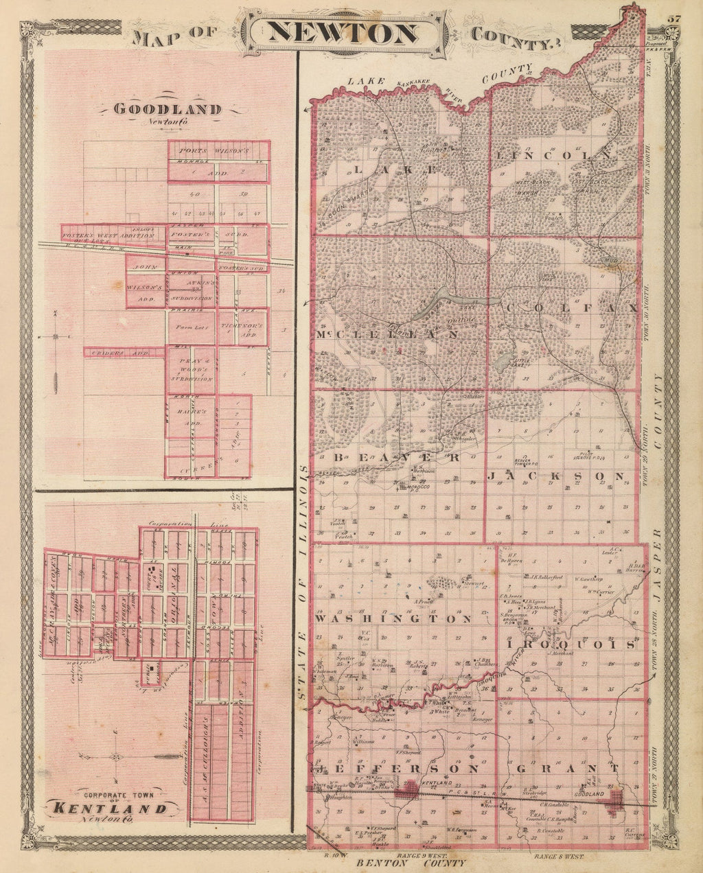 Vintage Map of Newton County, Indiana 1876
