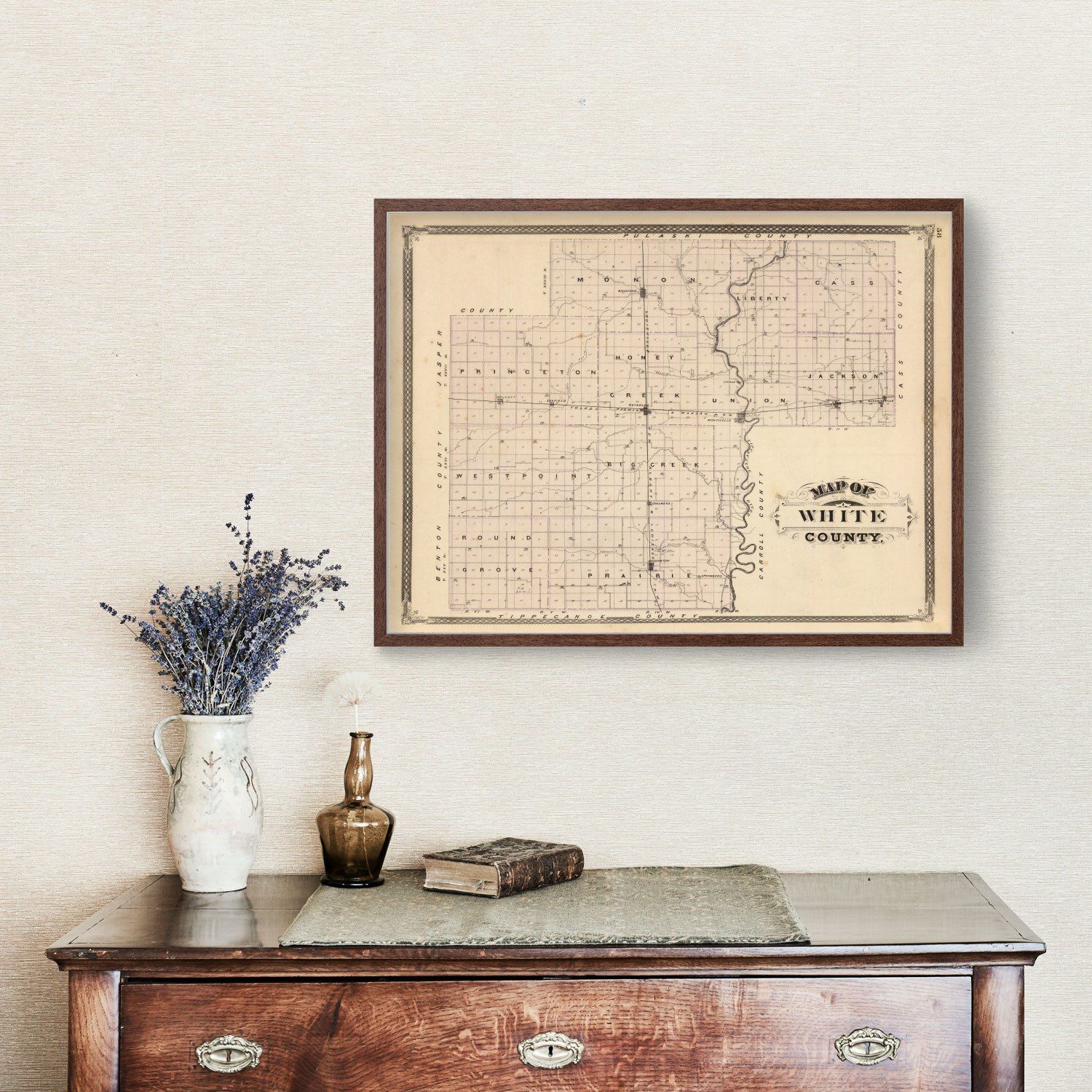 Vintage Map of White County, Indiana 1876