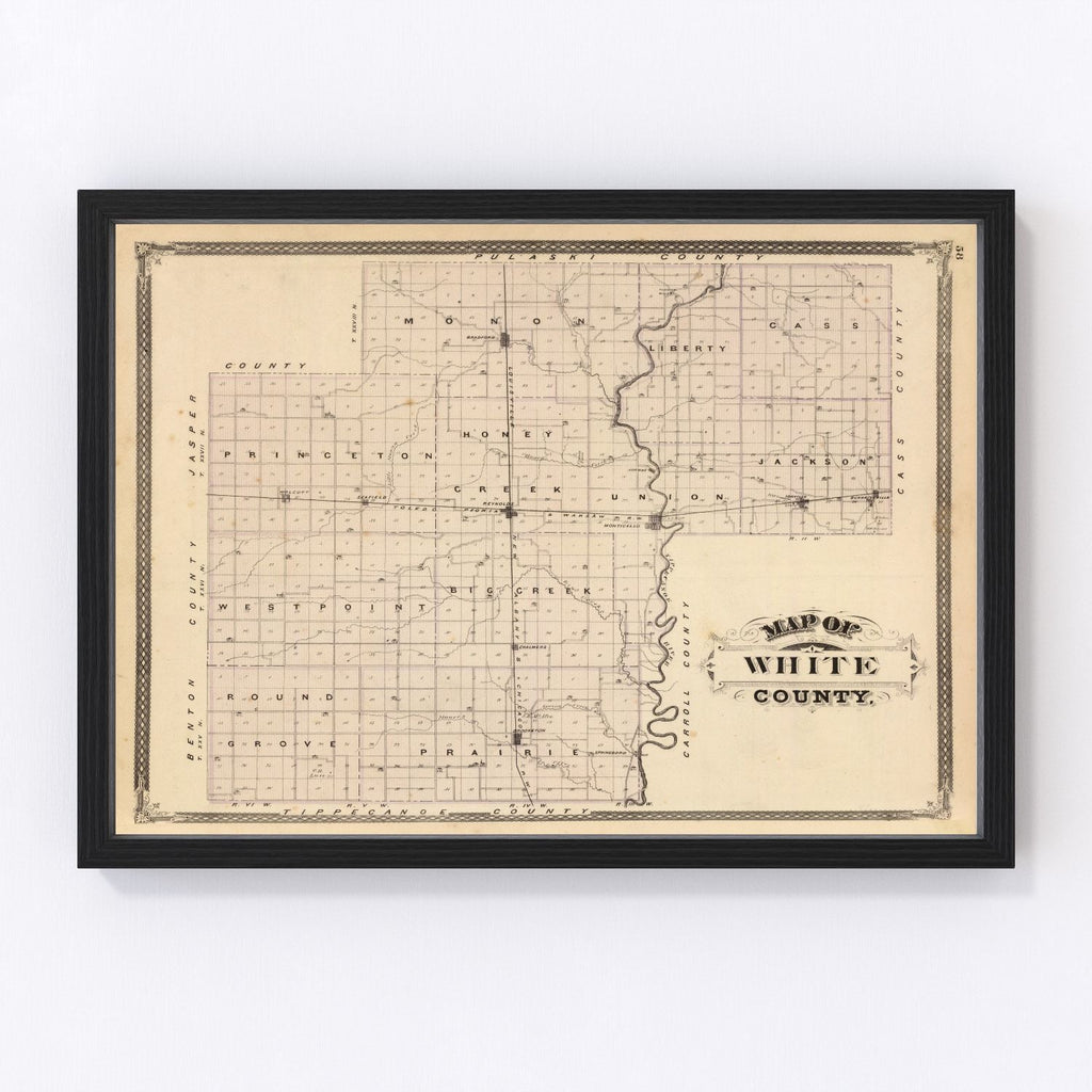 Vintage Map of White County, Indiana 1876