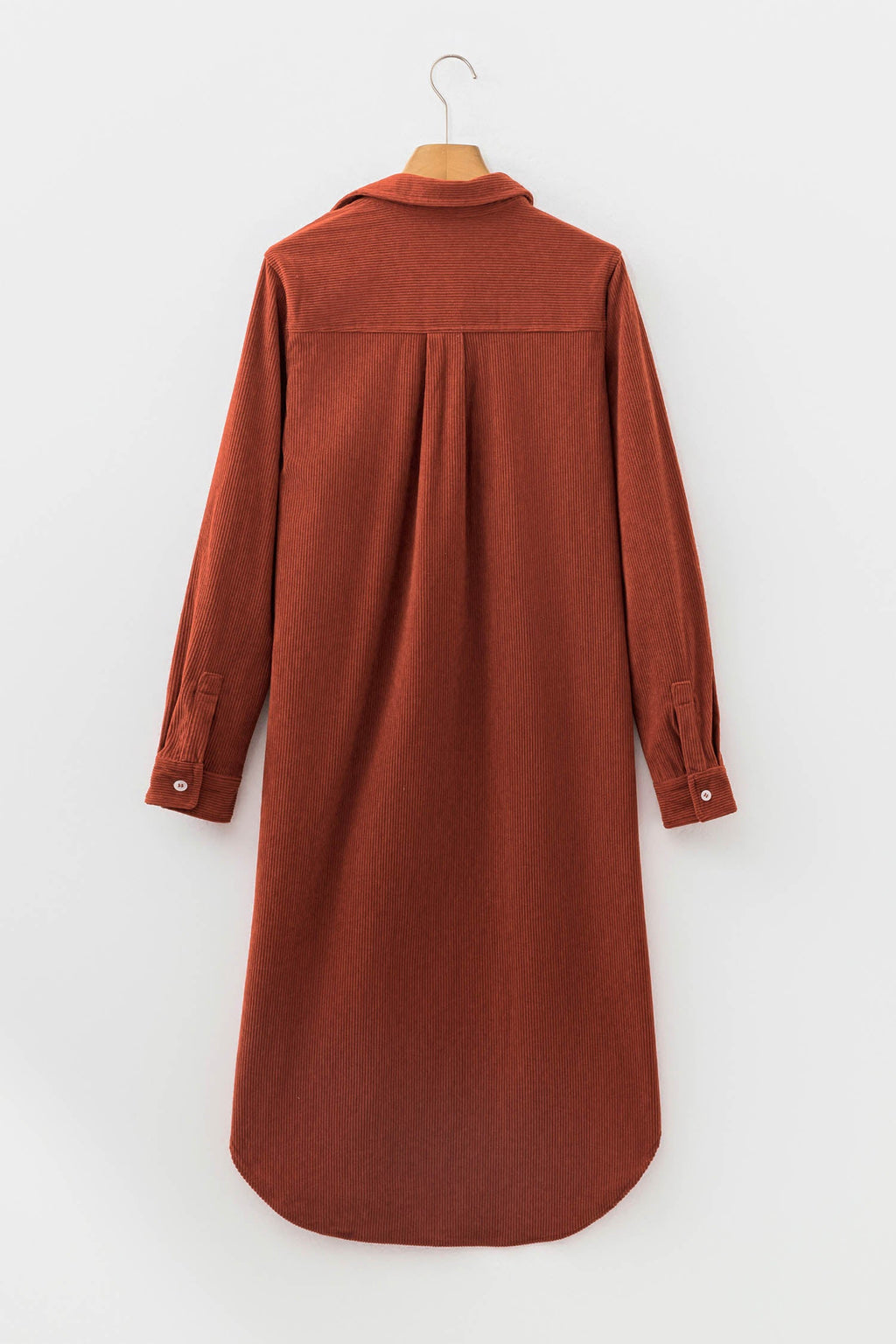 Solid Corduroy Button Front Long Sleeve Midi Dress