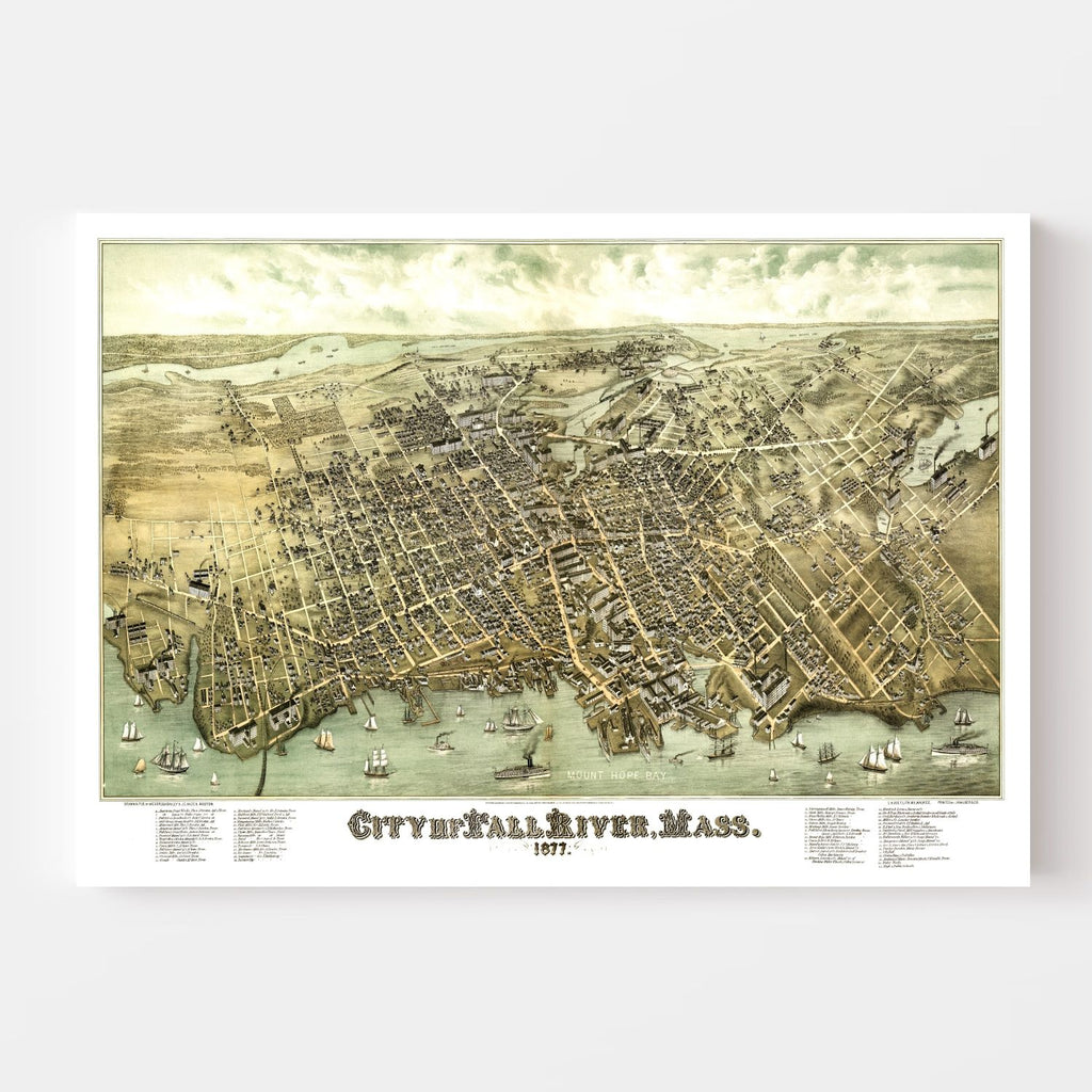 Vintage Map of Fall River, Massachusetts 1877