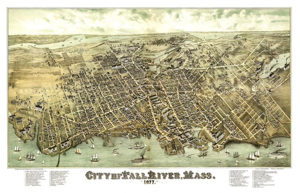 Vintage Map of Fall River, Massachusetts 1877