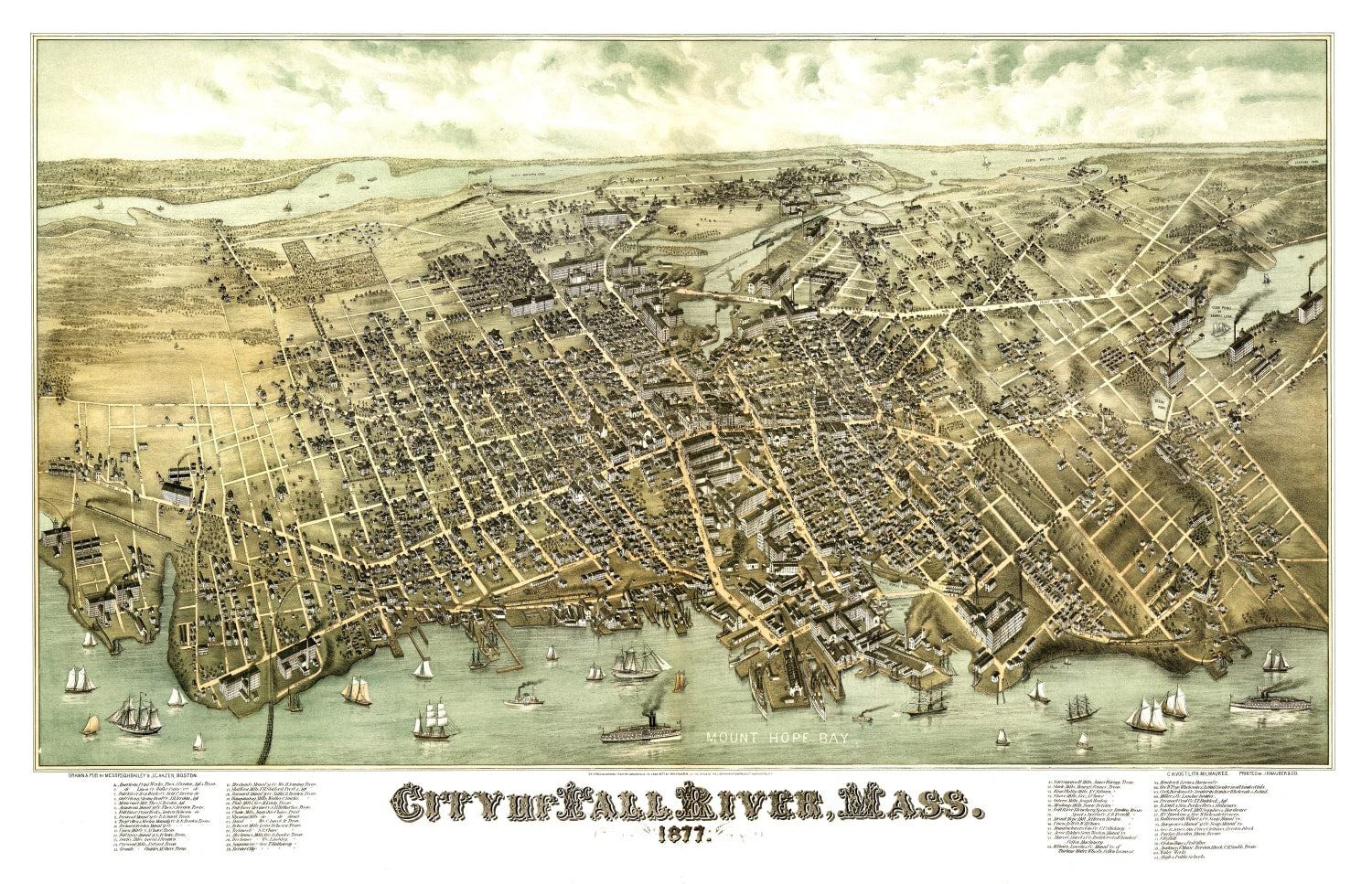 Vintage Map of Fall River, Massachusetts 1877