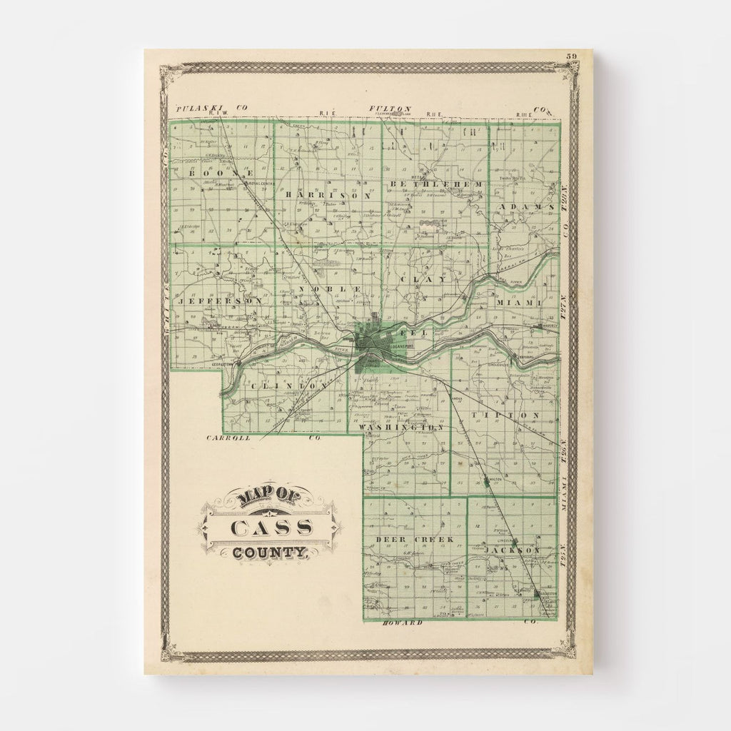 Vintage Map of Cass County, Indiana 1876