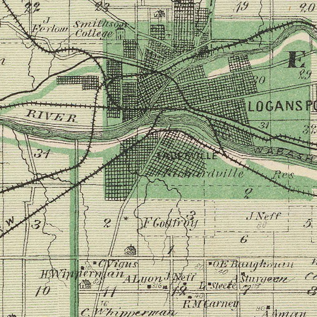 Vintage Map of Cass County, Indiana 1876