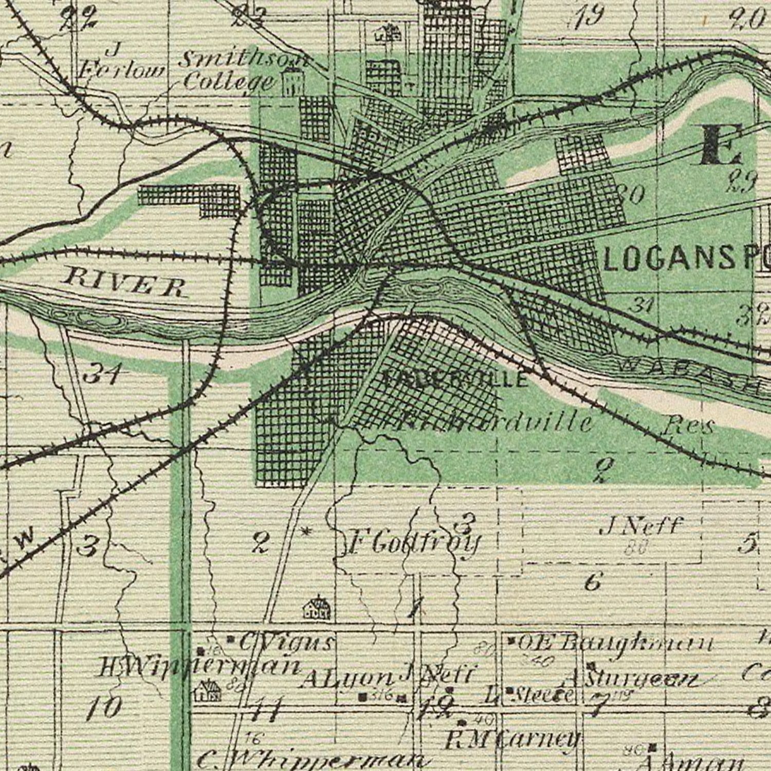 Vintage Map of Cass County, Indiana 1876